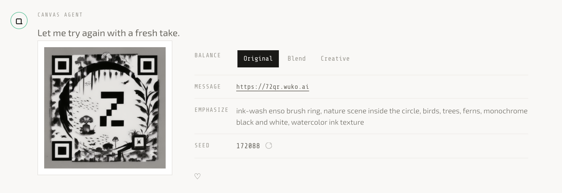 First scannable result in the 72QR canvas