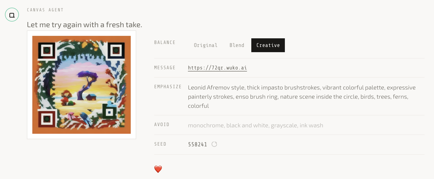 Result after moving the balance to creative and tuning the emphasize keywords