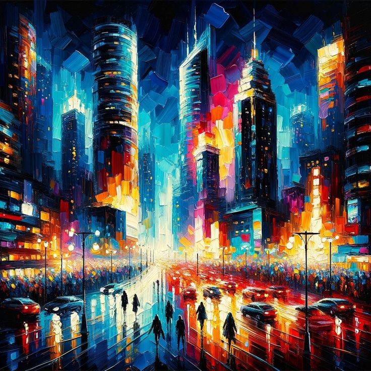 Reference photo: rain-soaked neon city street at night